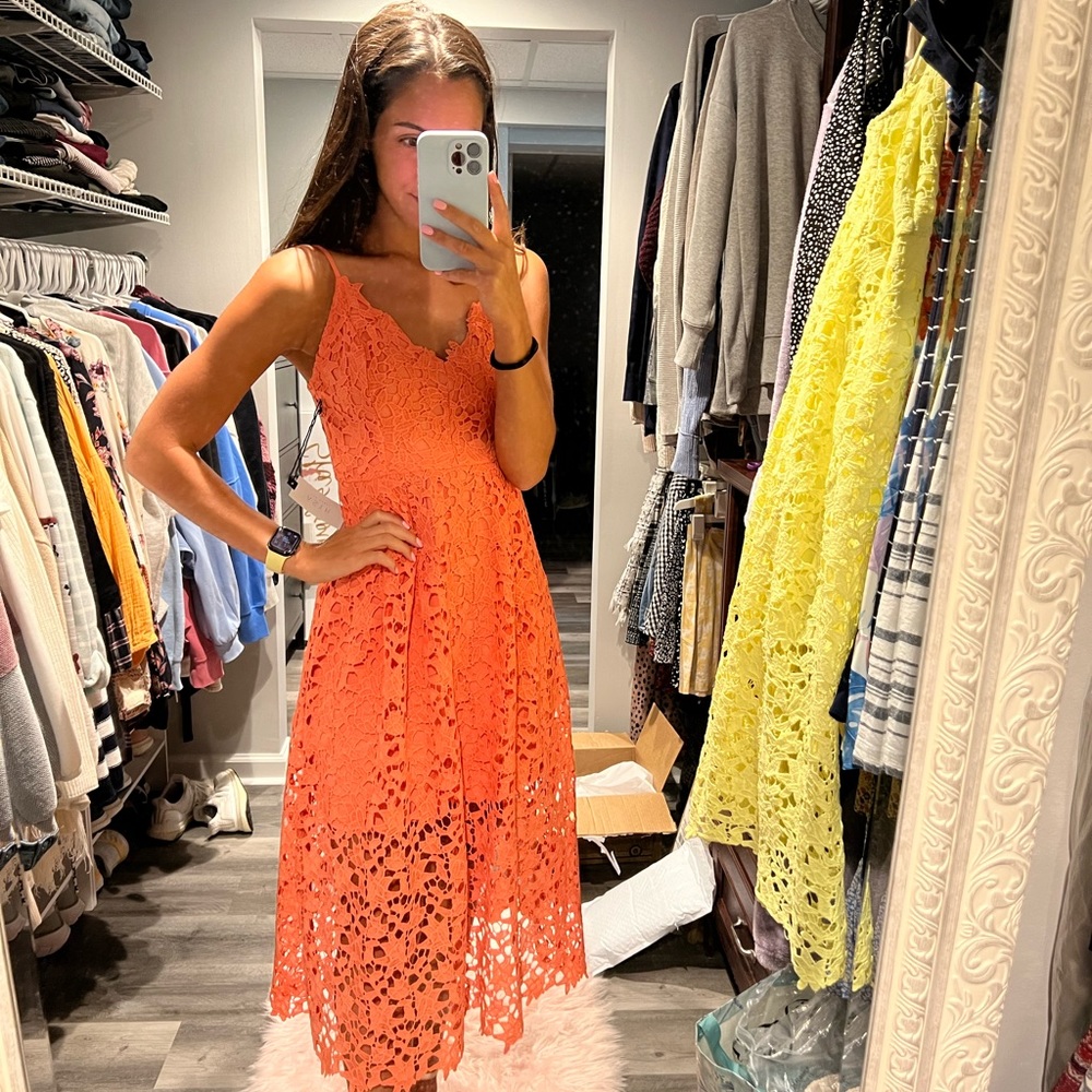 ASTR midi lace dress Medium coral